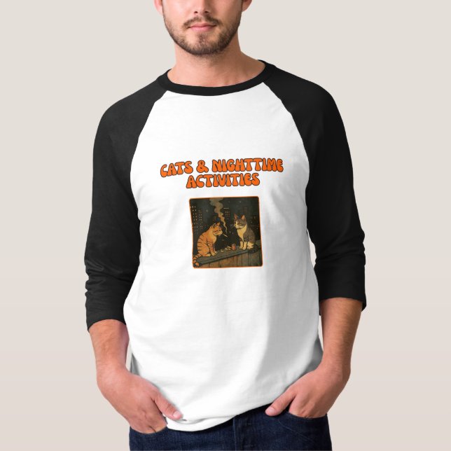 Cats & Nighttime Activities - Retro Funny Cat Art T-Shirt (Vorderseite)