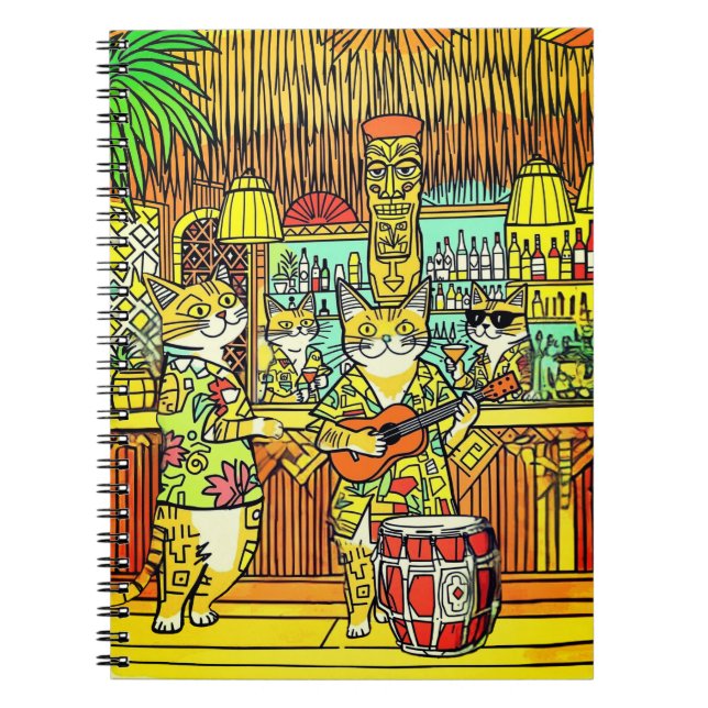 Cats on an Island Vacation in a Tiki Bar Notizblock (Vorderseite)