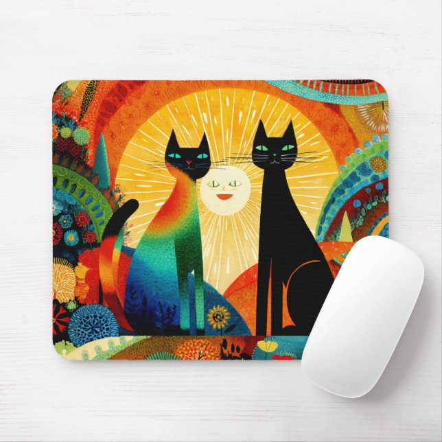 Cats on Bright and Colorful Background, Mousepad (Mit Mouse)