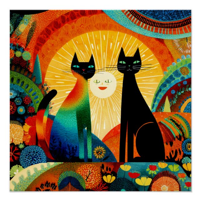 Cats on Bright and Colorful Background, Poster (Vorderseite)