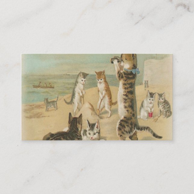 Cats On The Beach Vintage Visitenkarte (Vorderseite)