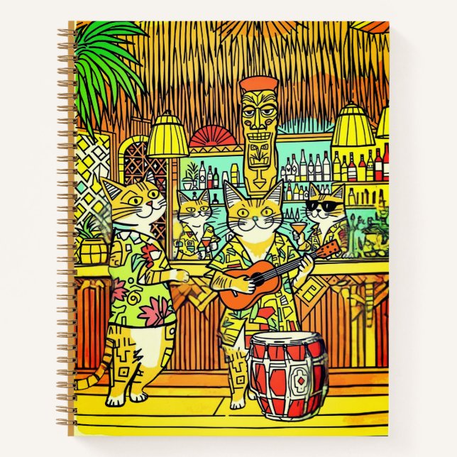 Cats on Vacation in a Tiki Bar Journal Notizbuch (Vorderseite)