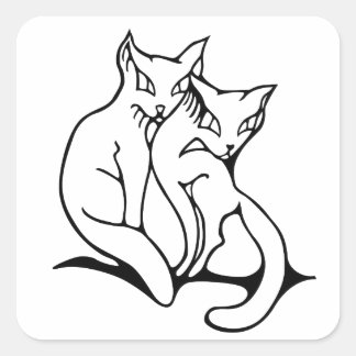 Cats Paar in love Original Drawing Quadratischer Aufkleber