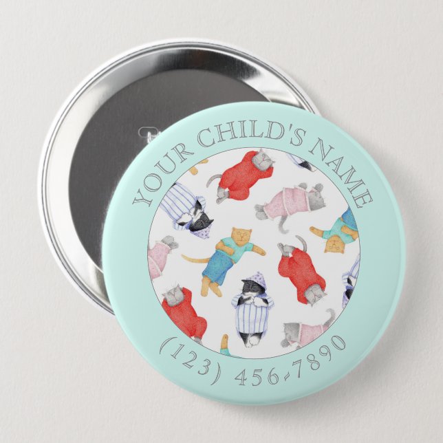 CATS PAJAMAS Child ID Button - Aqua (Vorne & Hinten)