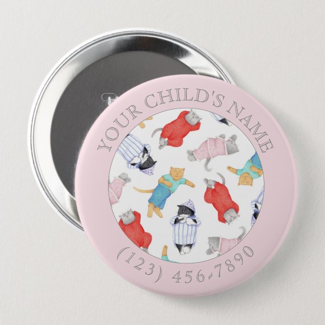 CATS PAJAMAS Child ID Button - Rosa (Vorne & Hinten)