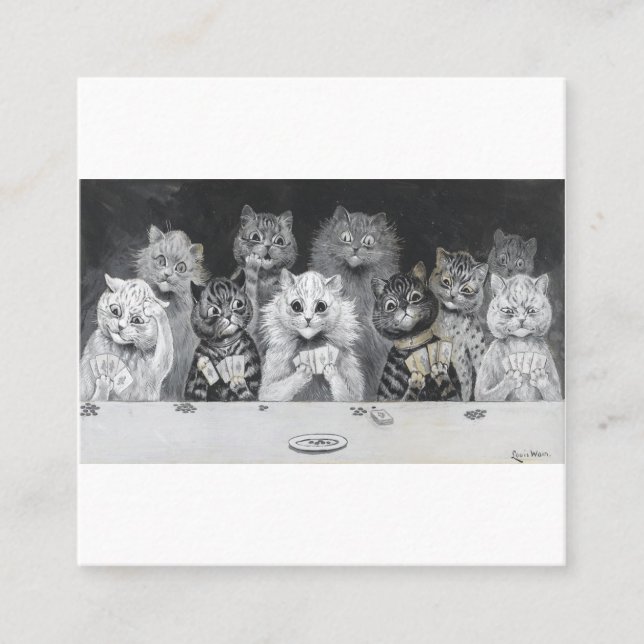 Cats Playing Cards - Louis Wain Quadratische Visitenkarte (Vorderseite)