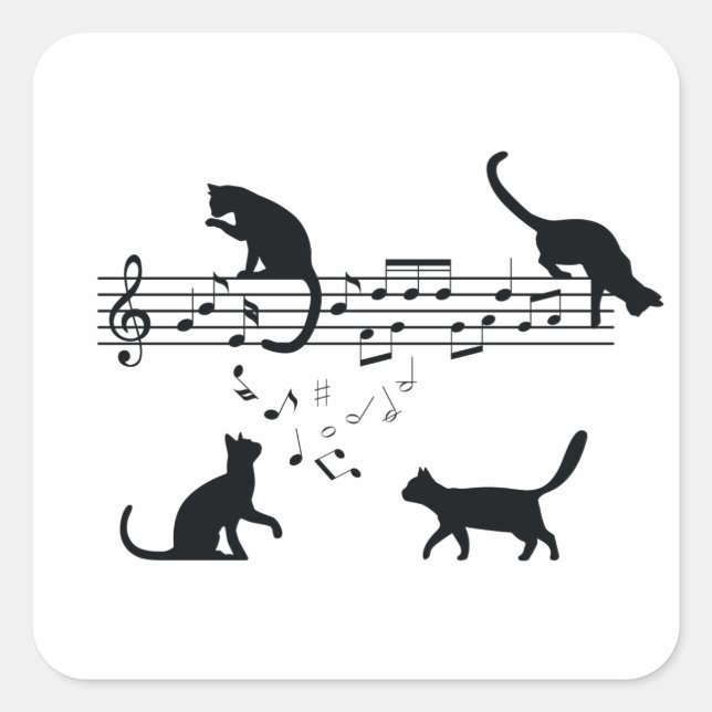 Cats Playing Music Notes Quadratischer Aufkleber (Vorderseite)