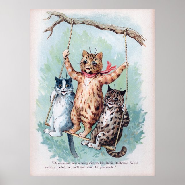 Cats Playing on a Swing, Louis Wain Poster (Vorne)