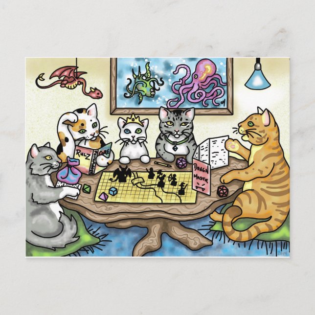Cats Playing Pathfinder von Carrie Michael Postkarte (Vorderseite)