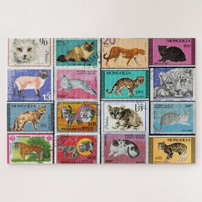 Cats Postage Briefmarke Collage Jigsaw Puzzle (Horizontal)
