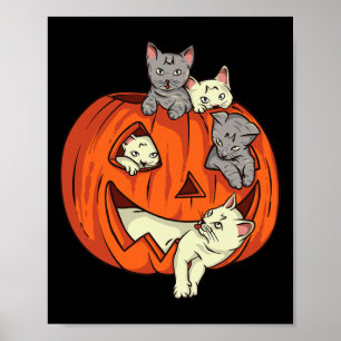 Cats Pumpkin Carvin Kürbislaterne Cat Halloween C Poster