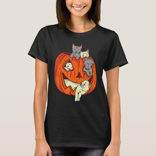 Cats Pumpkin Carvin Kürbislaterne Cat Halloween C T-Shirt (Vorderseite)