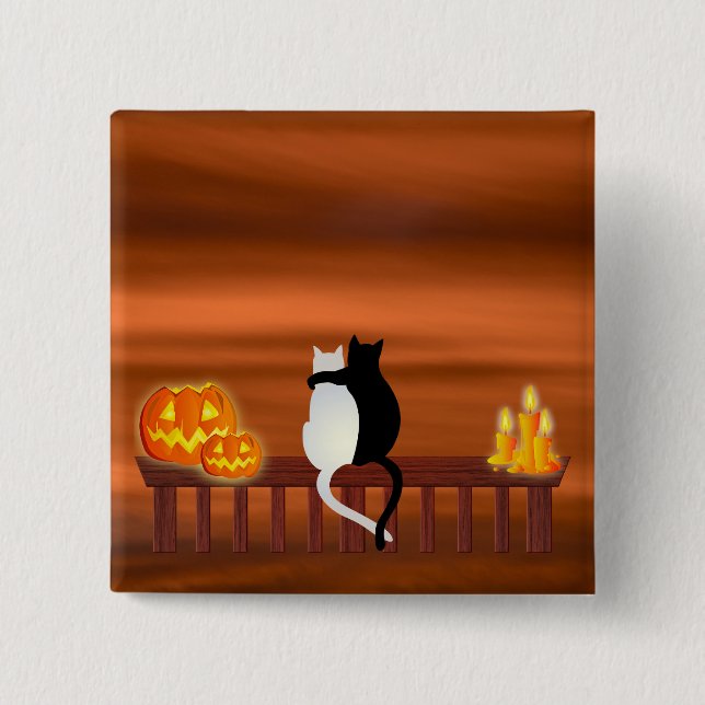 Cats Pumpkins Candles Halloween Button (Vorderseite)