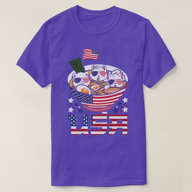 Cats Ramen Anime American Flag USA 4. Juli shi T-Shirt (Design vorne)