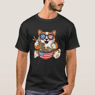 Cats Ramen Anime American Flag USA Funny 4. Ju T-Shirt