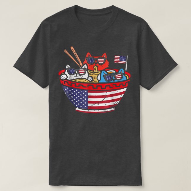 Cats Ramen Anime American Flag USA Funny 4. Ju T-Shirt (Design vorne)