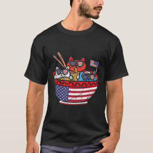 Cats Ramen Anime Amerikanische Flagge Usa Lustig 4 T-Shirt