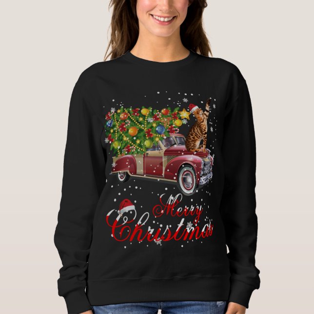 Cats Rides Red Truck Weihnachten Pajama Sweatshirt (Vorderseite)