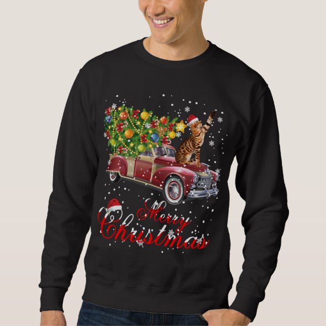 Cats Rides Red Truck Weihnachten Pajama Sweatshirt (Vorderseite)