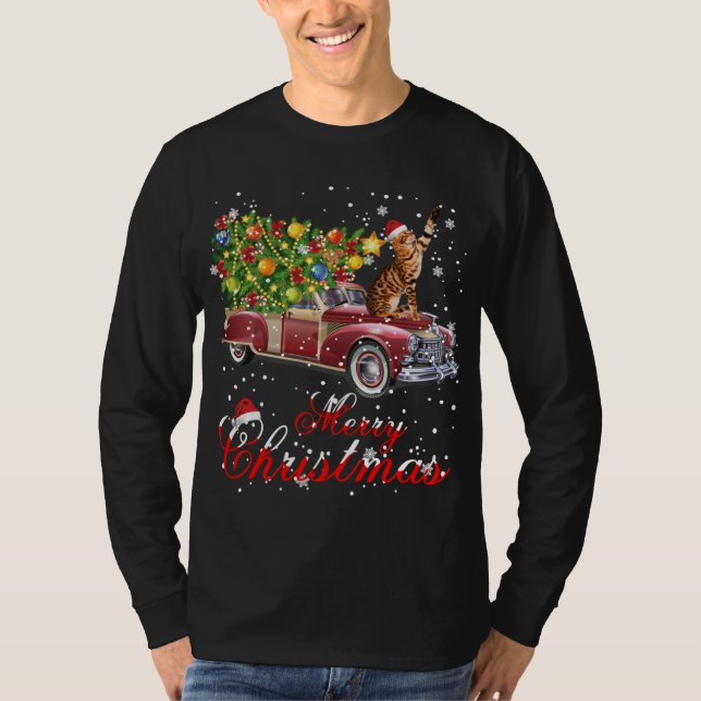 Cats Rides Red Truck Weihnachten Pajama T-Shirt (Vorderseite)