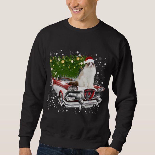 Cats Rides Red Truck Weihnachtsbaum Xmas Sweatshirt (Vorderseite)