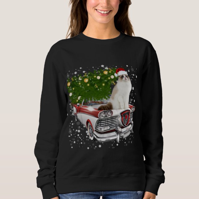 Cats Rides Red Truck Weihnachtsbaum Xmas Sweatshirt (Vorderseite)