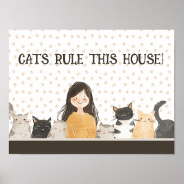 CATS RULE DIESES HAUS Crazy Cat Lady & Kittens Fun Poster