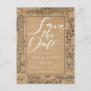Cats Rustic Kraft Schrift Save the Date Postkarte
