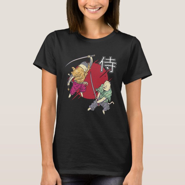 Cats Samurai Japanisch T-Shirt (Vorderseite)