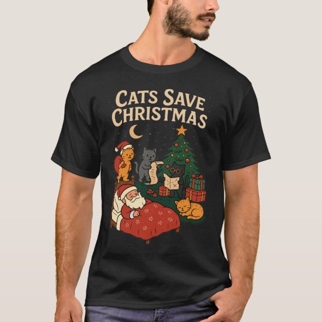 Cats Save Christmas Funny Santa Cat Holiday T-Shir T-Shirt (Vorderseite)