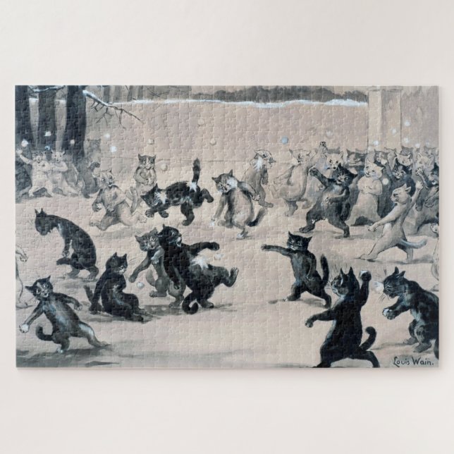 Cats Snowball Fight, Louis Wain Puzzle (Horizontal)