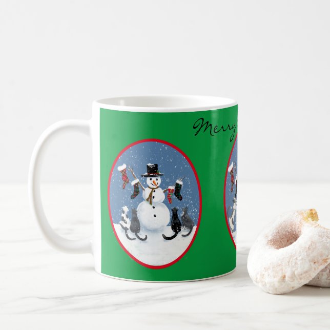 Cats Snowman Story Personalisiert Holiday Kaffeetasse (Mit Donut)