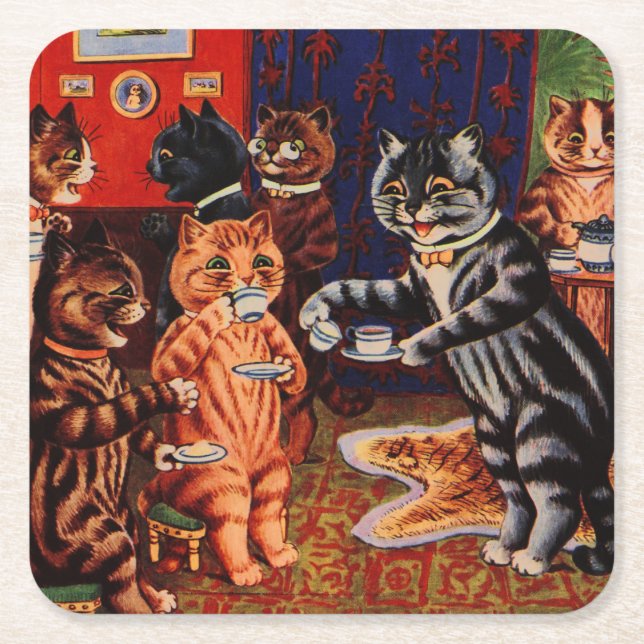 Cats Tee Party von Louis Wain Untersetzer (Vorderseite)