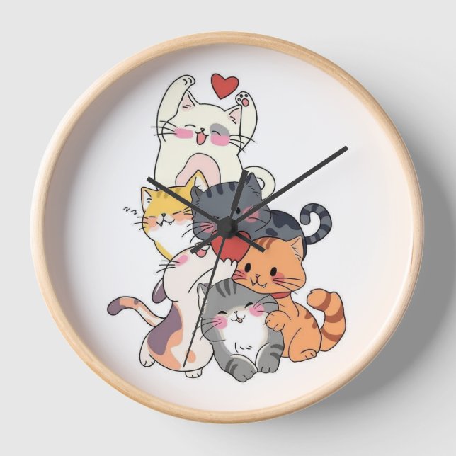 Cats Together Wall Clock Uhr (Vorderseite)