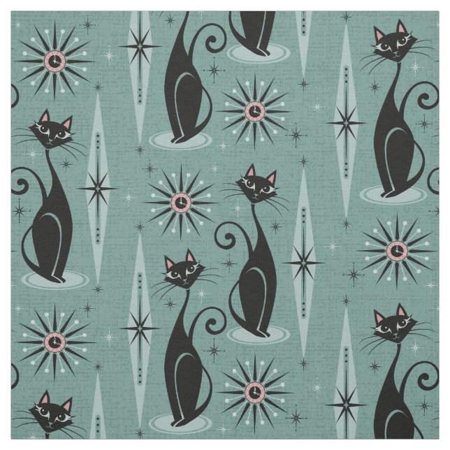 Cats und Clock auf Spearmint Stoff (Muster)