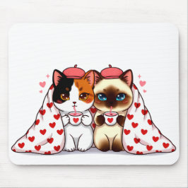 Cats Under Heart Blankets Mousepad