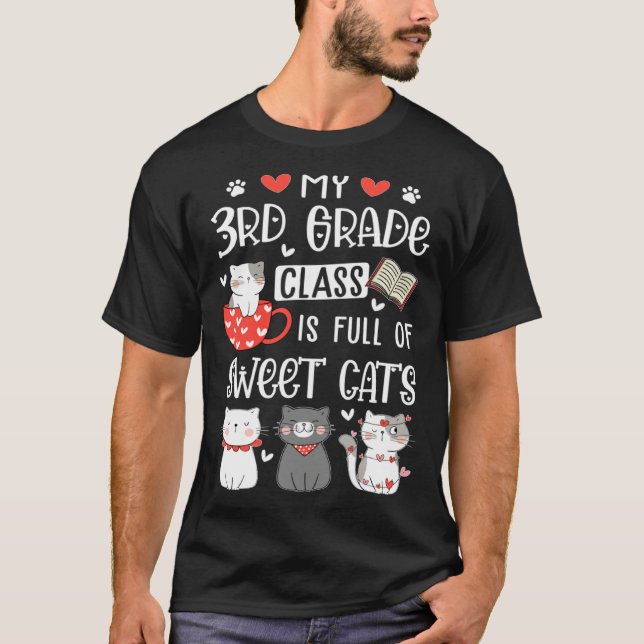 Cats Valentines Day Teacher 3rd Grade Teachers Cat T-Shirt (Vorderseite)