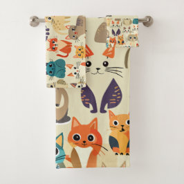 Cats Wasserfarbenes Muster Badhandtuch Set