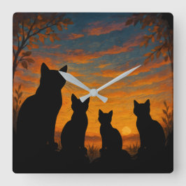 Cats Watch Sunset Quadratische Wanduhr