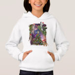 cats wearing Santa hats, with Christmas trees  Hoodie<br><div class="desc">Cool t-shirt design featuring a photo-montage of multiple cats wearing Santa hats,  with Christmas trees and a space background.</div>