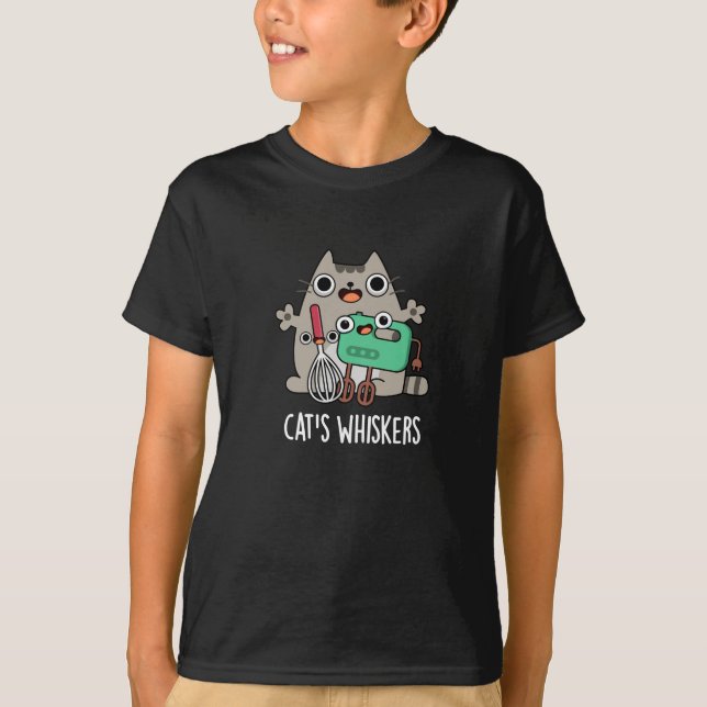 Cat's Whiskers Funny Baking Pun Dark BG T-Shirt (Vorderseite)