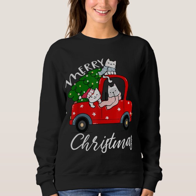 Cats xmas Shirt Tree on Red Truck Cat Christmas tr (Vorderseite)