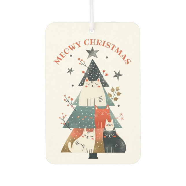 Cats Xmas Tree Meowy Christmas Whimsical Autolufterfrischer (Vorderseite)