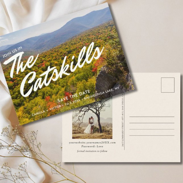 CatSkills Hochzeit Speichern Sie das Datum Postkar Postkarte (Catskills Wedding Save the Date Postcard)