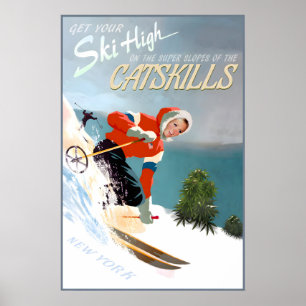 Catskills New York Schnee Ski Reiseplakat Paris Poster