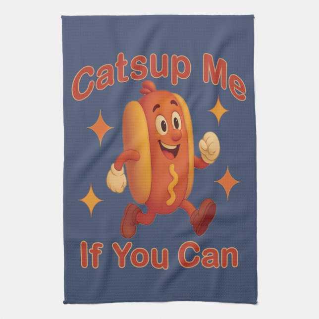Catsup me if you can Funny Hot Dog - Ketchup Puff Geschirrtuch (Vertikal)