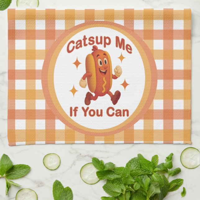 Catsup me if you can Funny Hot Dog - Ketchup Puff Geschirrtuch (Gefaltet)