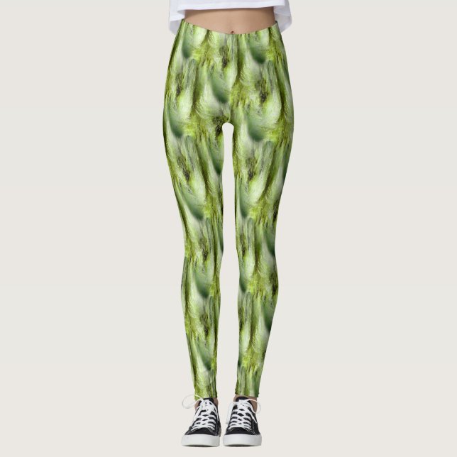 Cattail Fluff Natur Abstraktes Muster Leggings (Vorderseite)