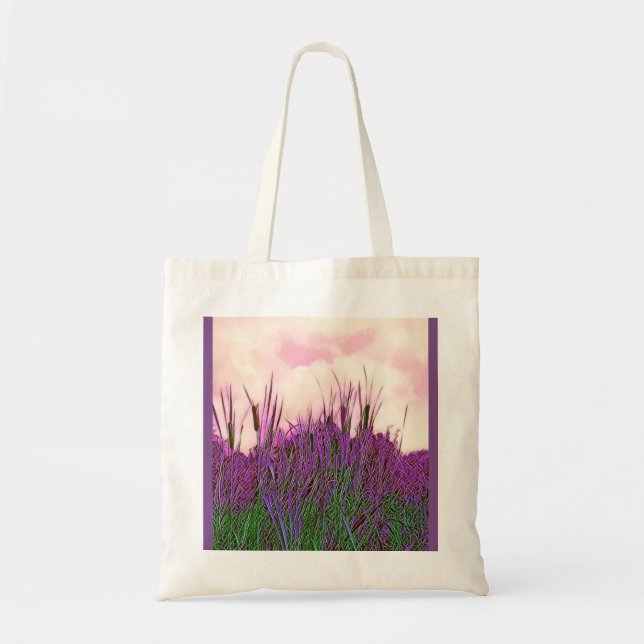 Cattails mit drastischem rosa Himmel und lila Tragetasche (Vorne)