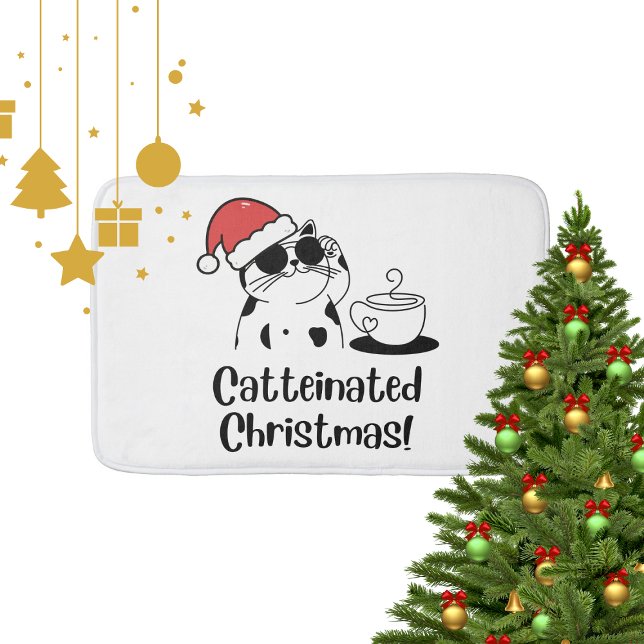Catteinated Christmas Coffee and Cat Lover Holiday Badematte (Von Creator hochgeladen)